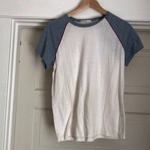 Marine Layer raglan beige and blue t-shirt with red trim